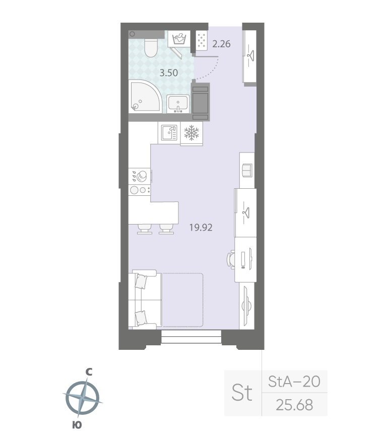 1-комнатная квартира  №326 в Цивилизация на Неве: 25.68 м², этаж 3 - купить в Санкт-Петербурге