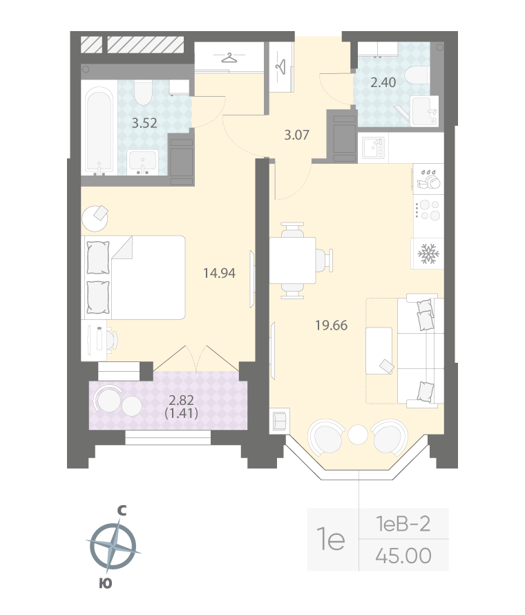 1-комнатная квартира, 45 м²; этаж: 17 - купить в Санкт-Петербурге