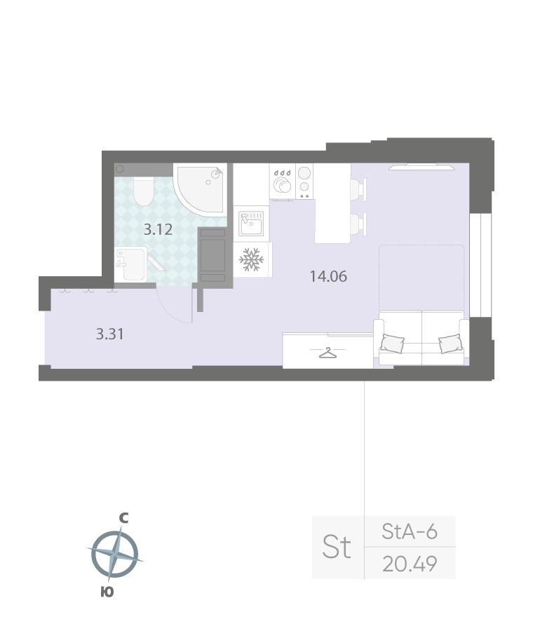 1-комнатная квартира  №197 в Цивилизация на Неве: 20.49 м², этаж 4 - купить в Санкт-Петербурге