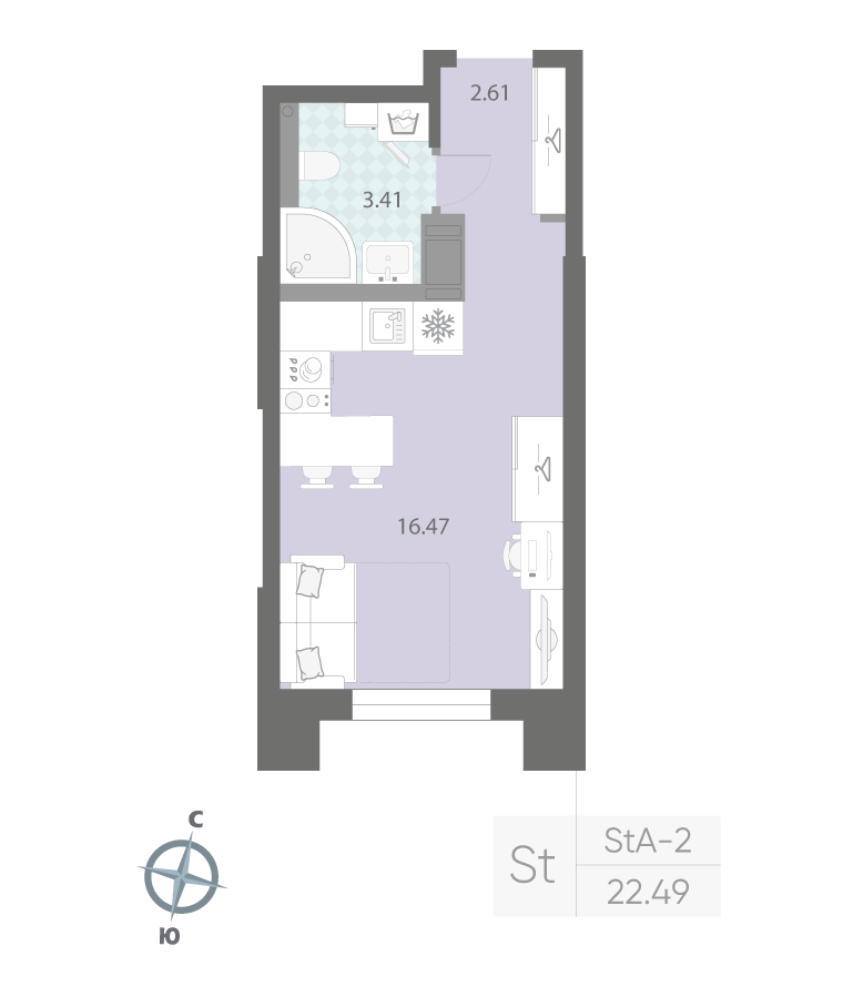 1-комнатная квартира  №22 в Цивилизация на Неве: 22.49 м², этаж 4 - купить в Санкт-Петербурге