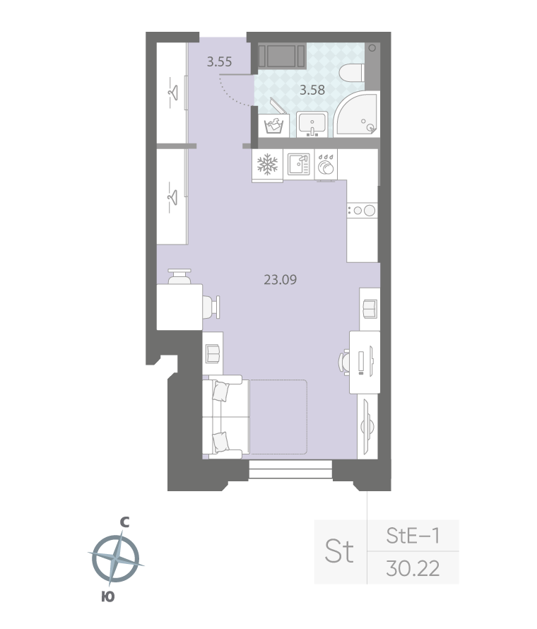 1-комнатная квартира  №337 в Цивилизация на Неве: 30.22 м², этаж 4 - купить в Санкт-Петербурге