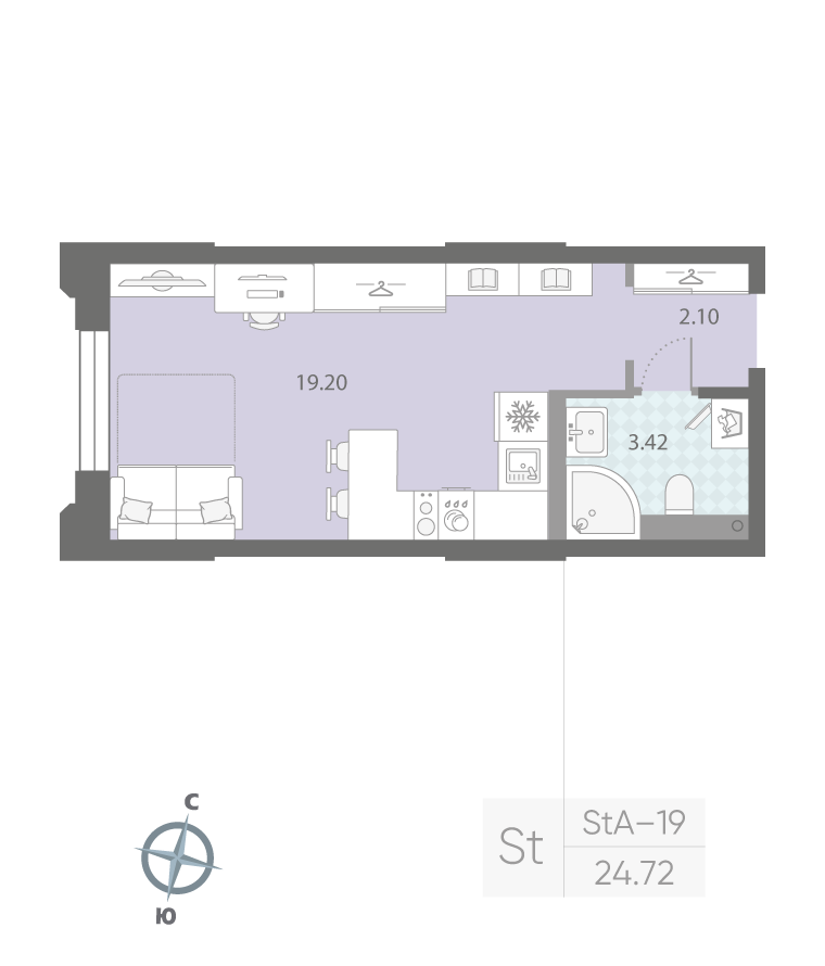 1-комнатная квартира  №311 в Цивилизация на Неве: 24.72 м², этаж 2 - купить в Санкт-Петербурге