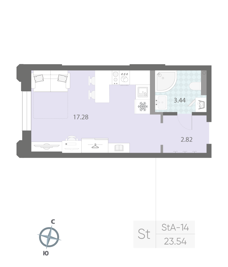 1-комнатная квартира  №176 в Цивилизация на Неве: 23.54 м², этаж 2 - купить в Санкт-Петербурге