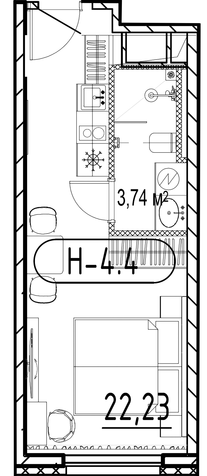 1-комнатная квартира  №6.4 в Saan: 22.52 м², этаж 6 - купить в Санкт-Петербурге
