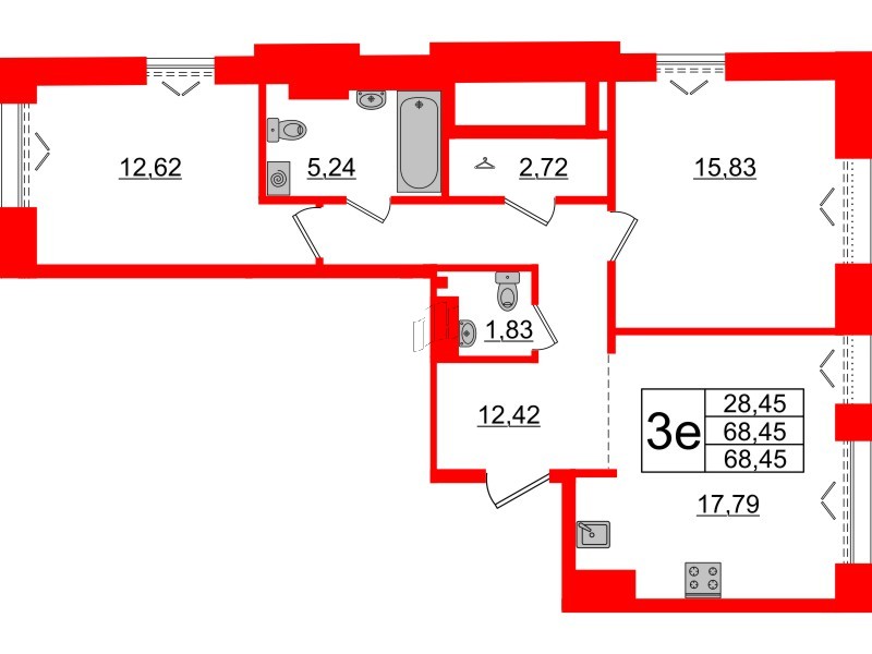 2-комнатная квартира  №525 в Imperial club: 68.45 м², этаж 7 - купить в Санкт-Петербурге