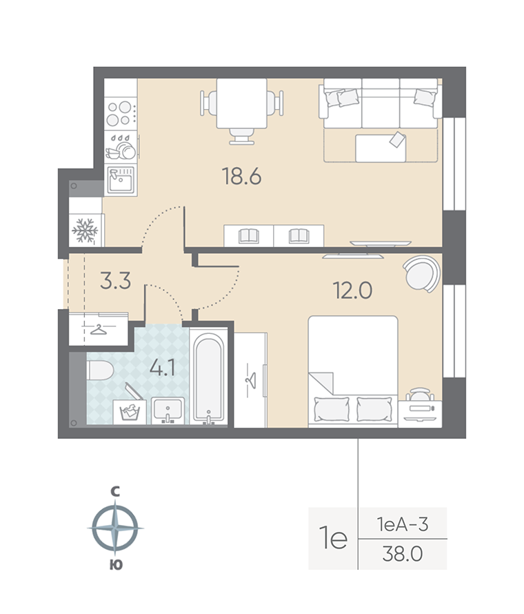 1-комнатная квартира, 38 м²; этаж: 2 - купить в Санкт-Петербурге