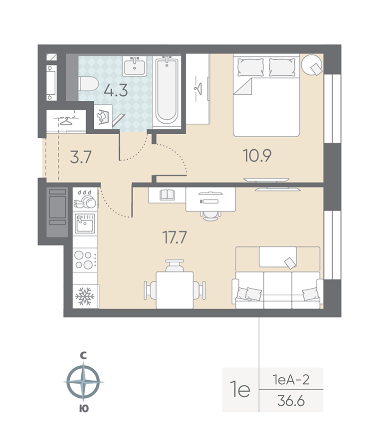1-комнатная квартира, 36.6 м²; этаж: 8 - купить в Санкт-Петербурге