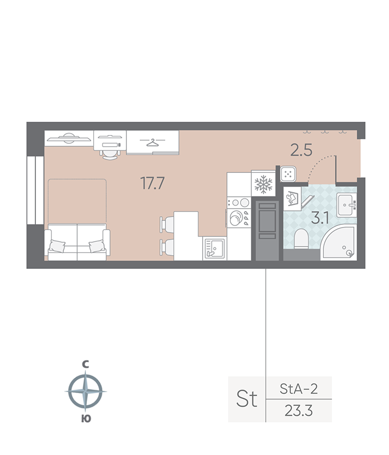 1-комнатная квартира, 23.3 м²; этаж: 4 - купить в Санкт-Петербурге