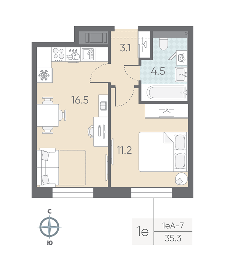 1-комнатная квартира, 37.6 м²; этаж: 11 - купить в Санкт-Петербурге