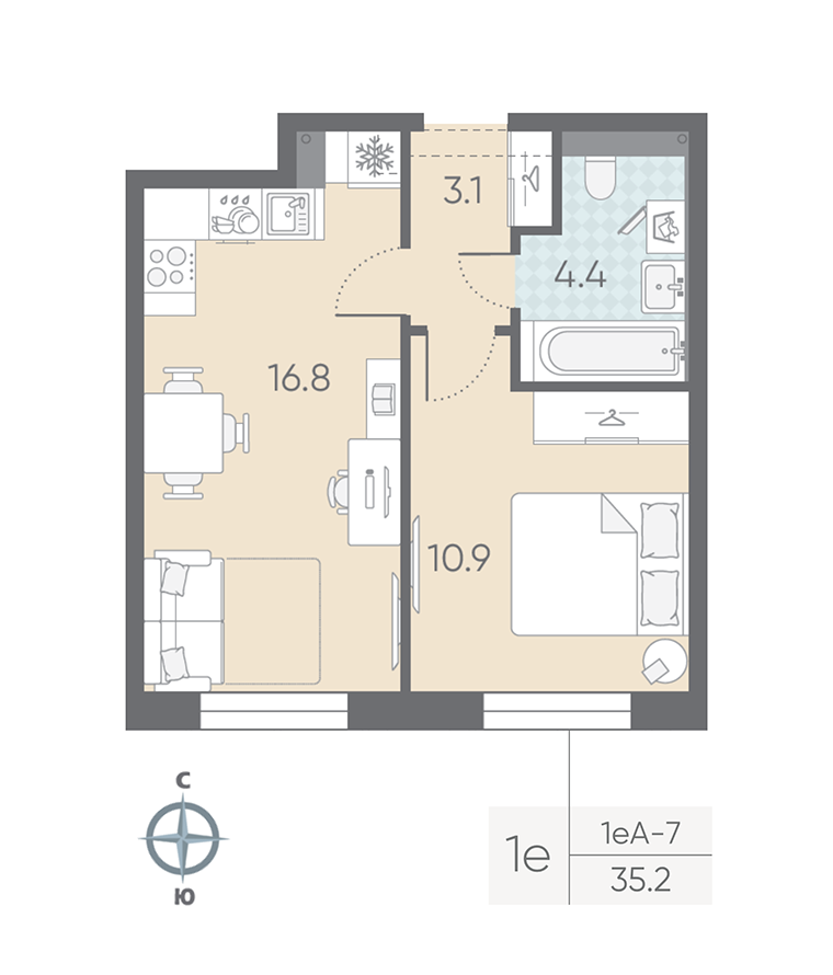 1-комнатная квартира, 35.2 м²; этаж: 2 - купить в Санкт-Петербурге