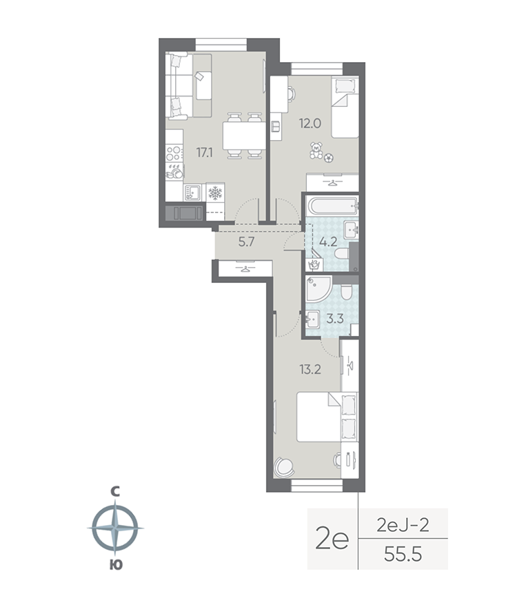 2-комнатная квартира, 55.5 м²; этаж: 3 - купить в Санкт-Петербурге