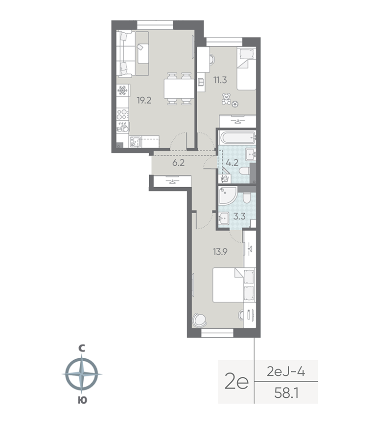 2-комнатная квартира, 58.1 м²; этаж: 2 - купить в Санкт-Петербурге