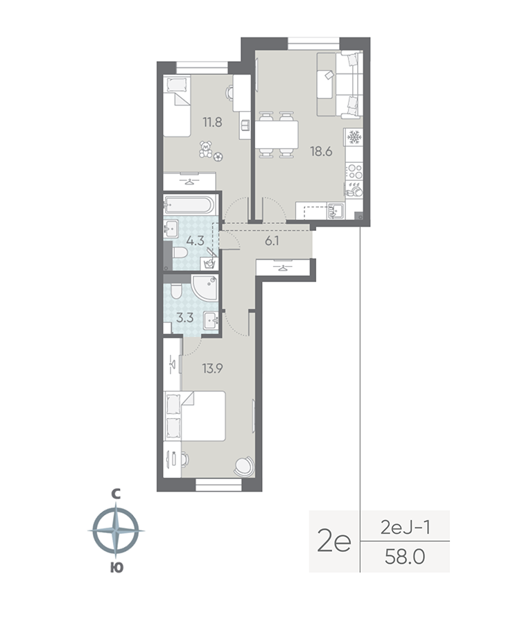 2-комнатная квартира, 58 м²; этаж: 2 - купить в Санкт-Петербурге