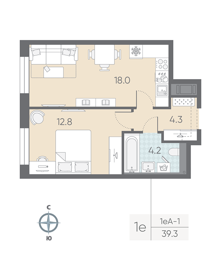 1-комнатная квартира, 39.3 м²; этаж: 11 - купить в Санкт-Петербурге