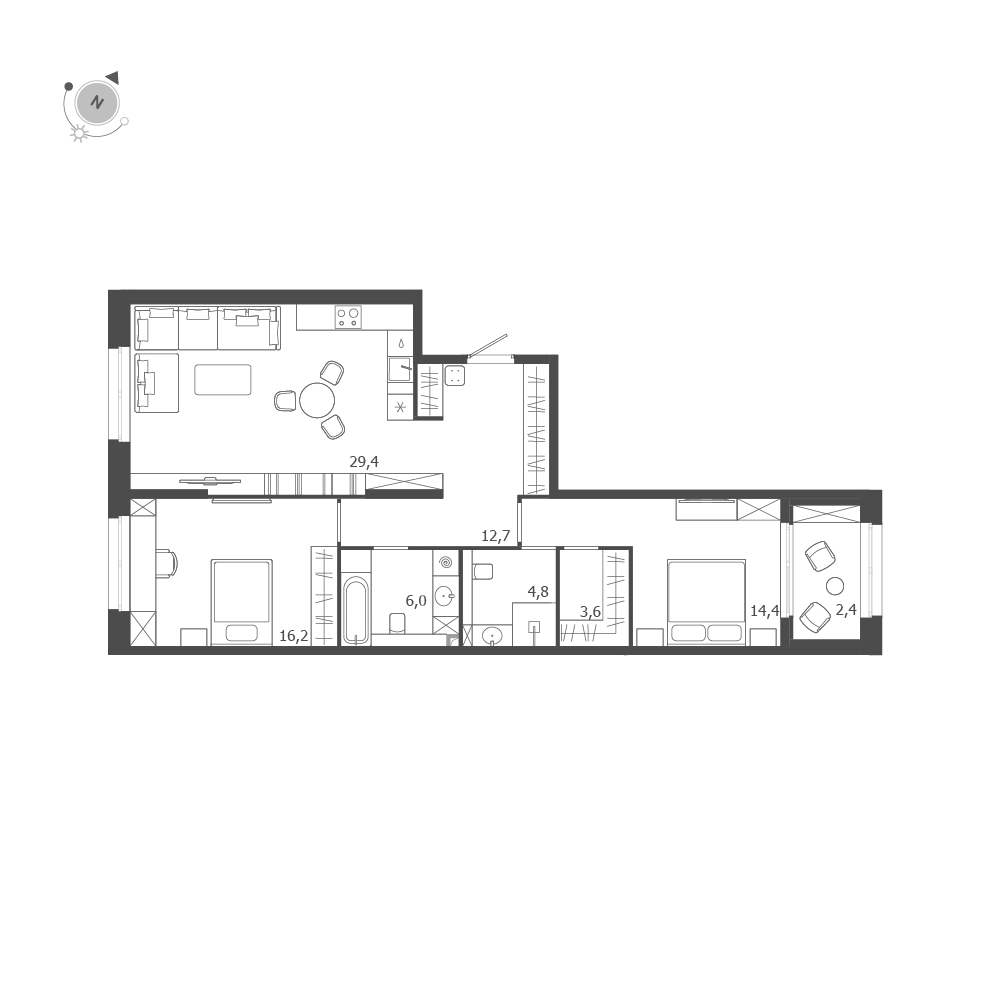 2-комнатная квартира  №95 в ЛДМ: 89.5 м², этаж 2 - купить в Санкт-Петербурге