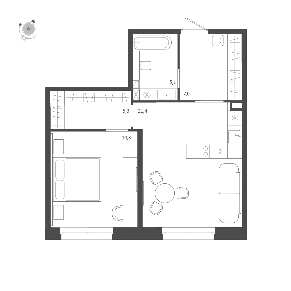 1-комнатная квартира  №224 в ЛДМ: 53.1 м², этаж 2 - купить в Санкт-Петербурге