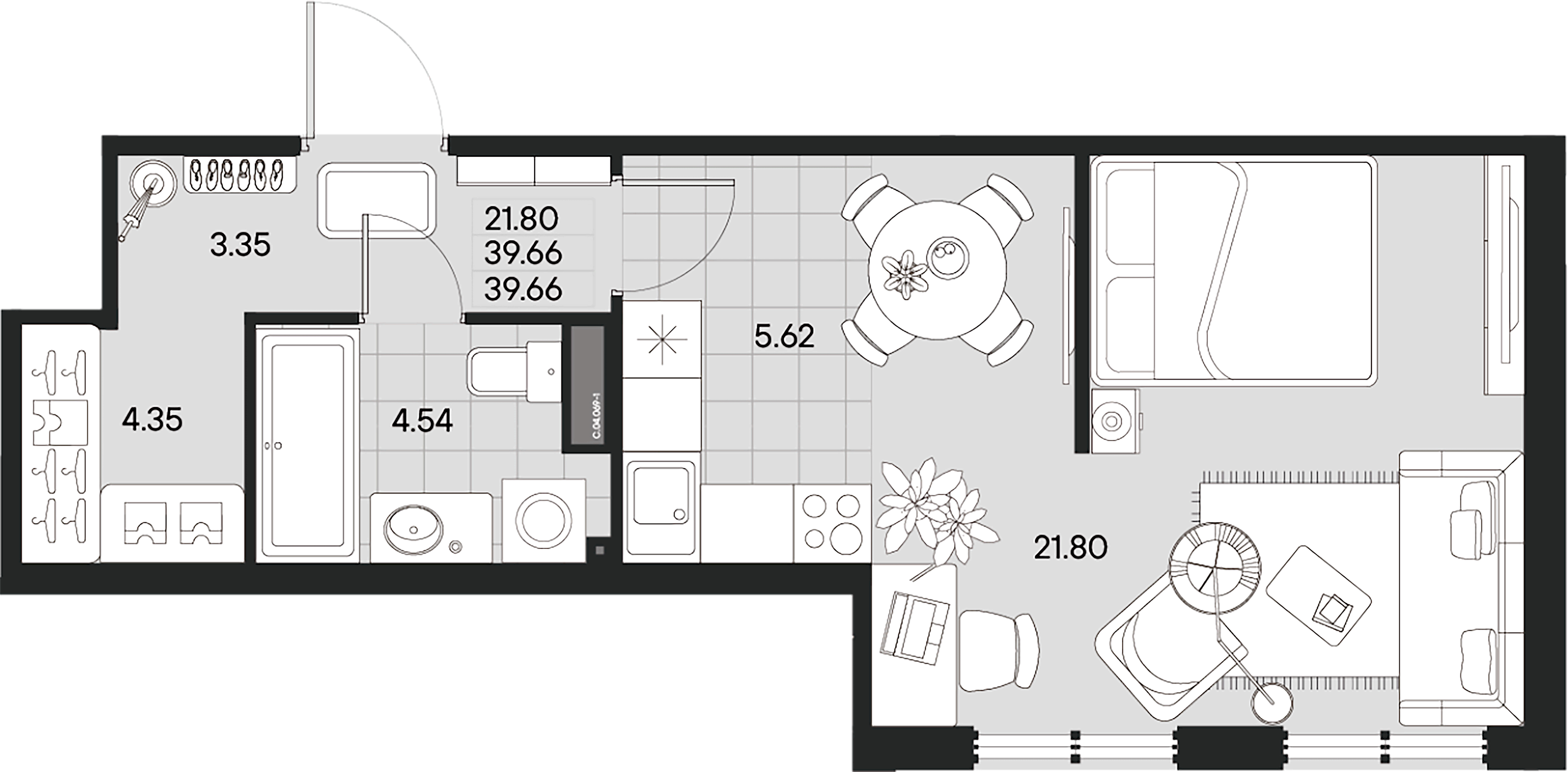 1-комнатная квартира  №69-1 в AMO: 38.8 м², этаж 4 - купить в Санкт-Петербурге