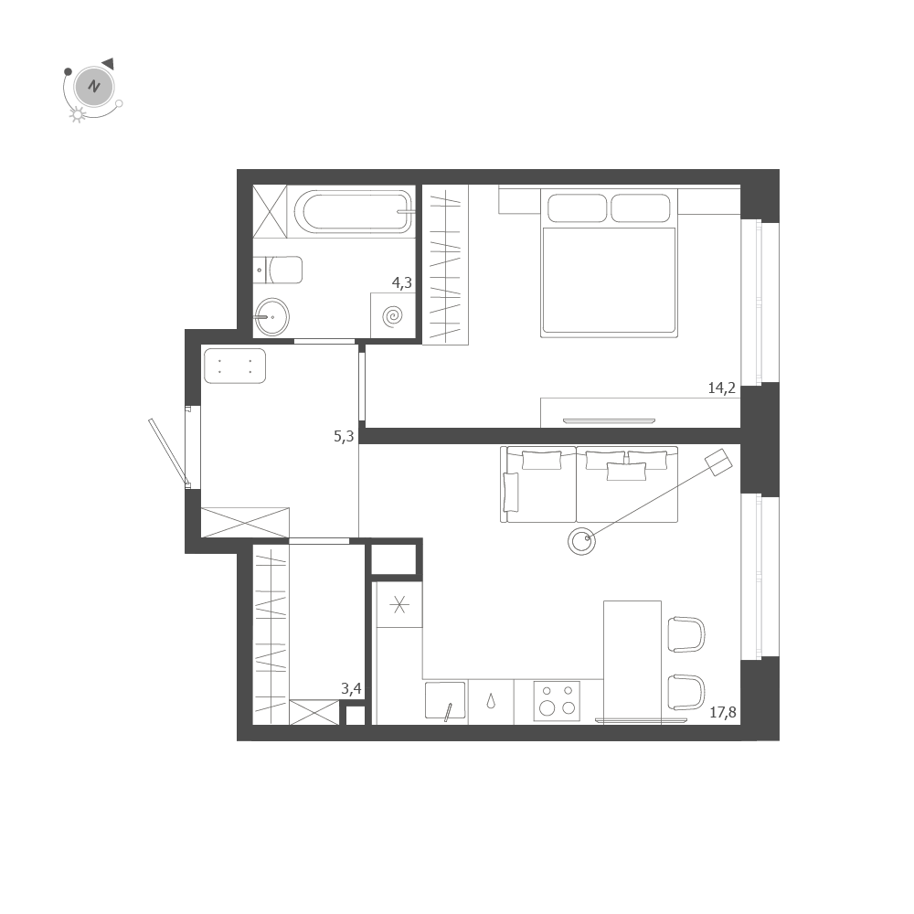 1-комнатная квартира  №176 в ЛДМ: 45 м², этаж 6 - купить в Санкт-Петербурге