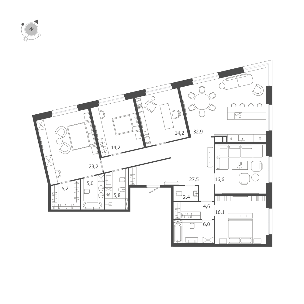 5-комнатная квартира  №445 в ЛДМ: 173.7 м², этаж 6 - купить в Санкт-Петербурге