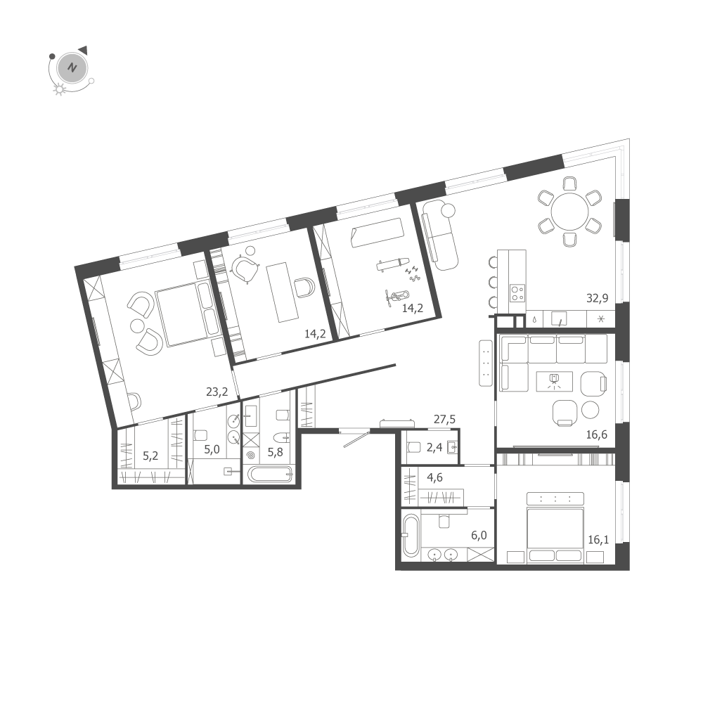 5-комнатная квартира  №450 в ЛДМ: 173.7 м², этаж 7 - купить в Санкт-Петербурге