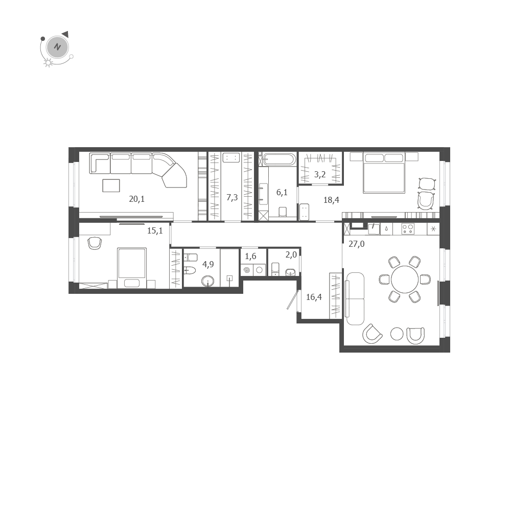 3-комнатная квартира  №335 в ЛДМ: 122.1 м², этаж 2 - купить в Санкт-Петербурге