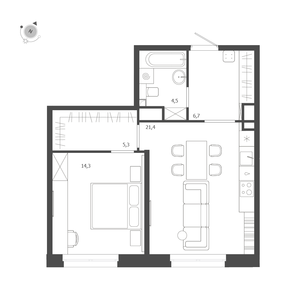 1-комнатная квартира  №244 в ЛДМ: 52.2 м², этаж 7 - купить в Санкт-Петербурге