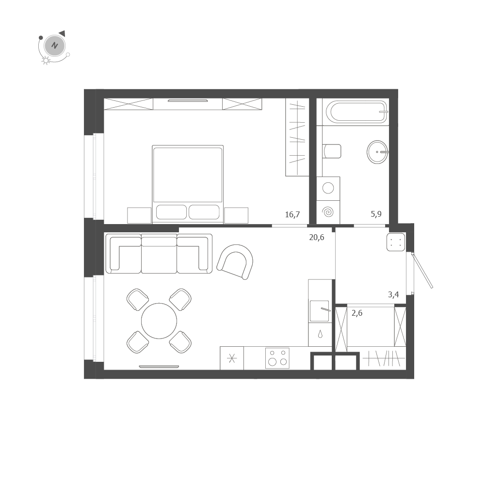 1-комнатная квартира  №346 в ЛДМ: 49.2 м², этаж 6 - купить в Санкт-Петербурге