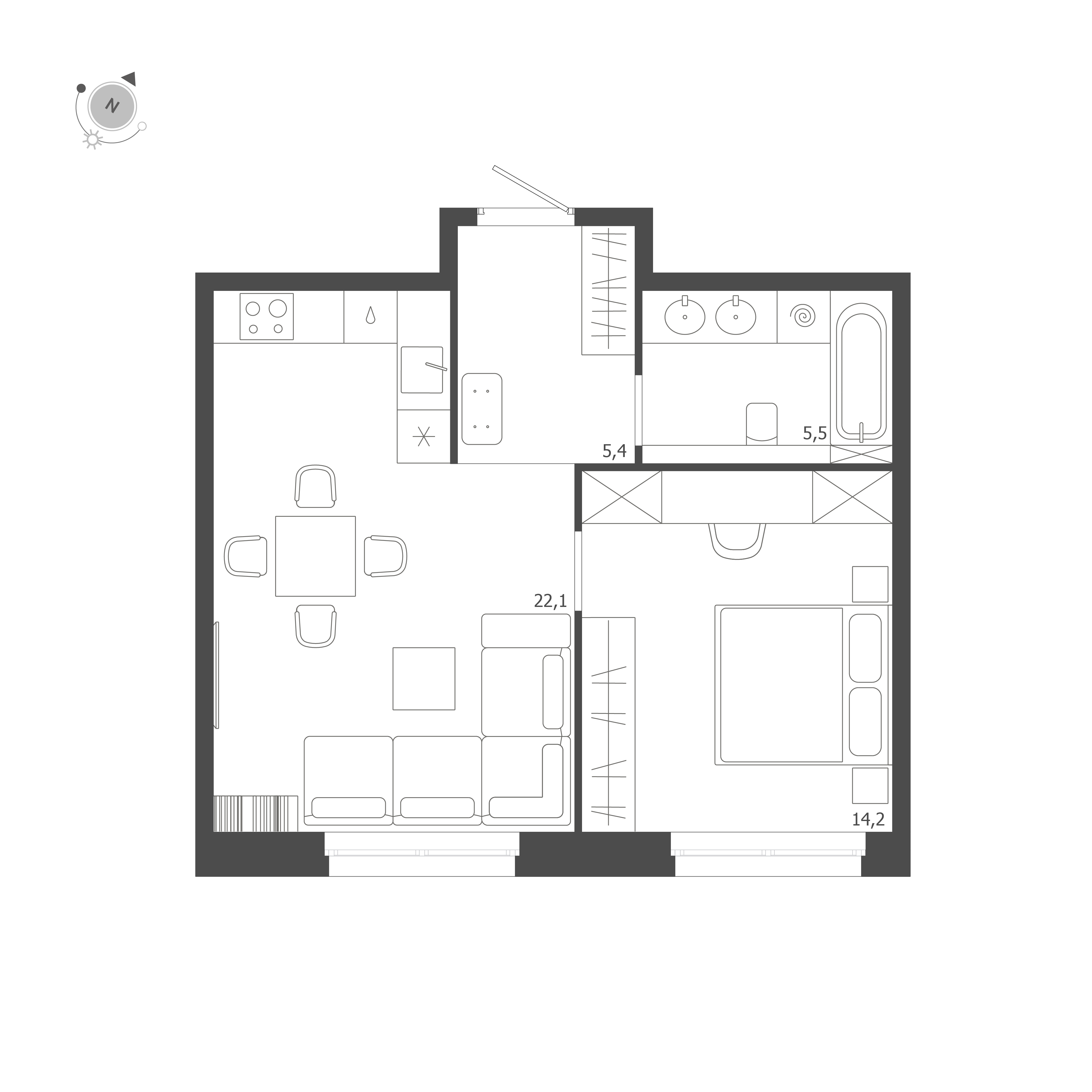 1-комнатная квартира  №411 в ЛДМ: 47.2 м², этаж 7 - купить в Санкт-Петербурге