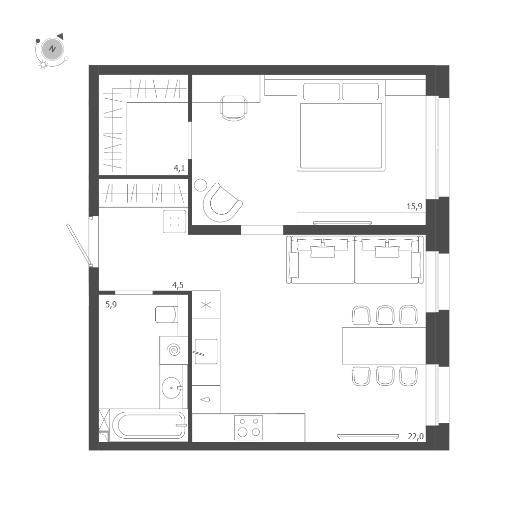 1-комнатная квартира  №94 в ЛДМ: 52.4 м², этаж 2 - купить в Санкт-Петербурге