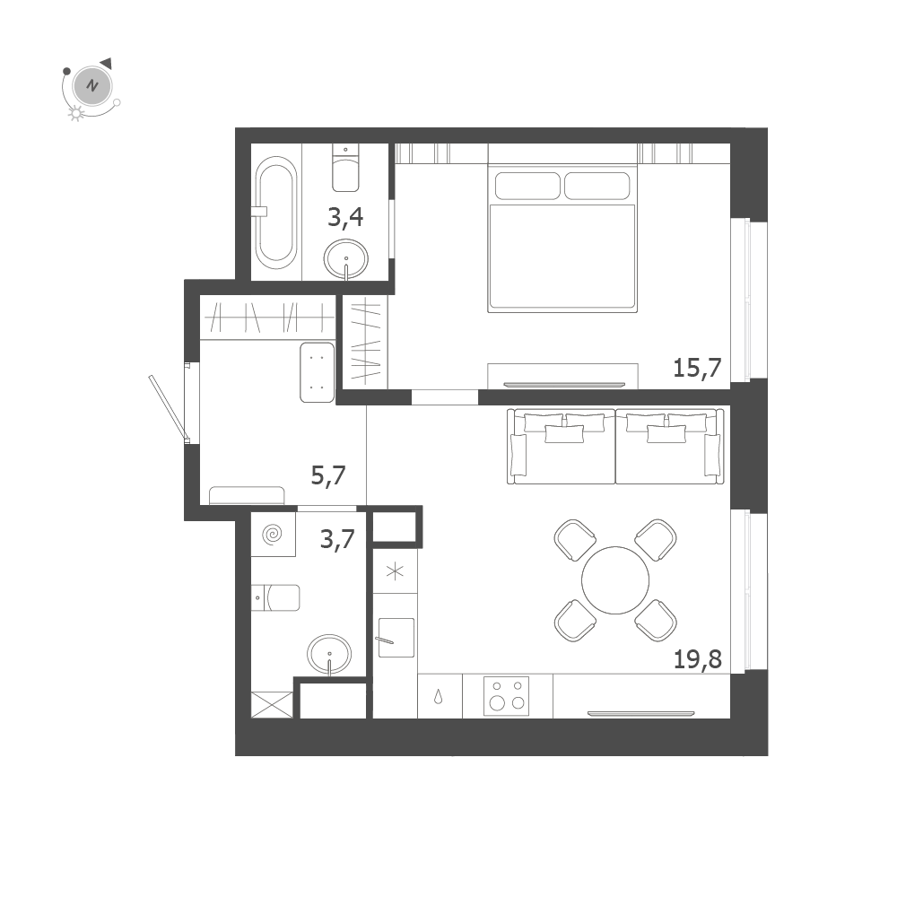 1-комнатная квартира  №156 в ЛДМ: 48.3 м², этаж 7 - купить в Санкт-Петербурге