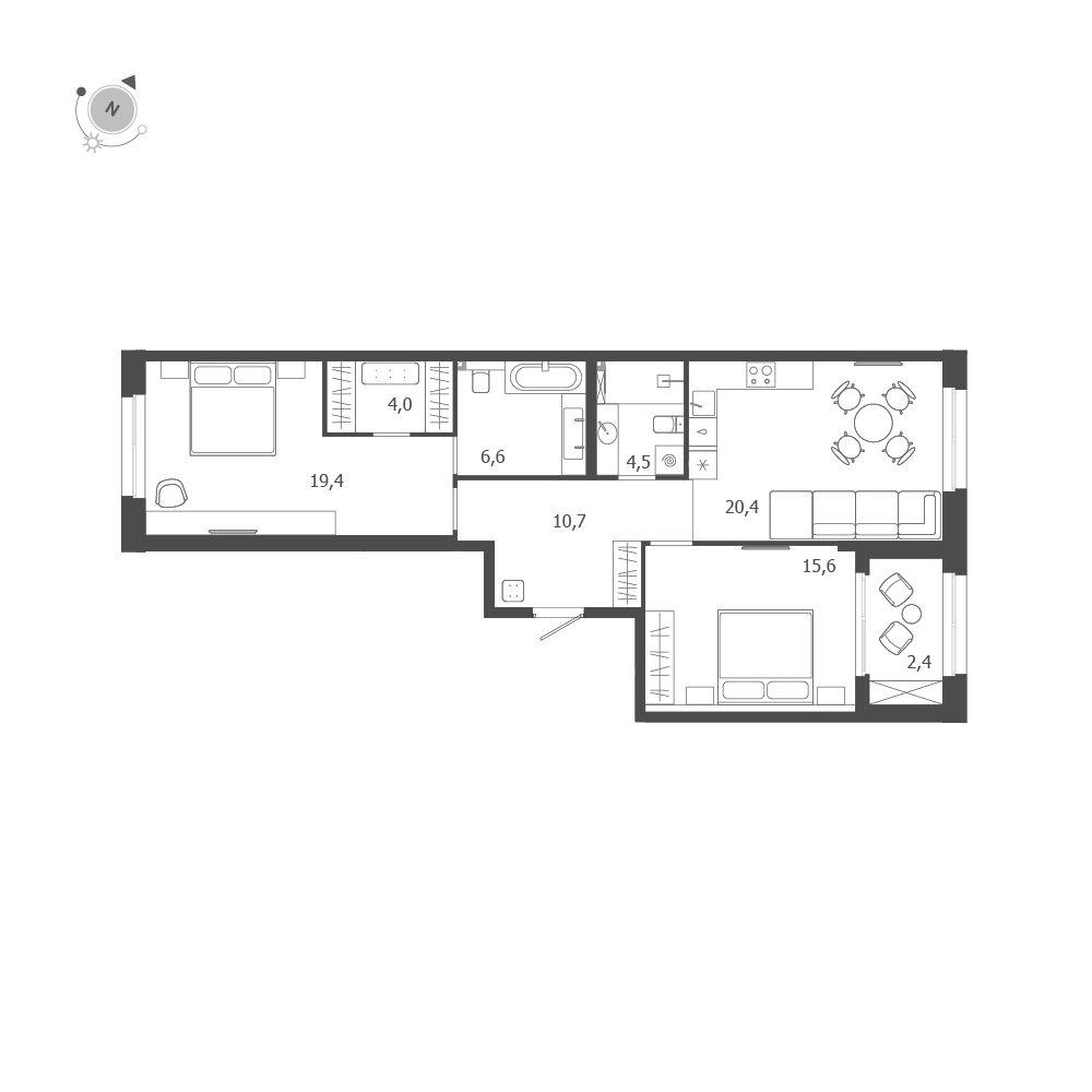 2-комнатная квартира  №117 в ЛДМ: 83.6 м², этаж 2 - купить в Санкт-Петербурге