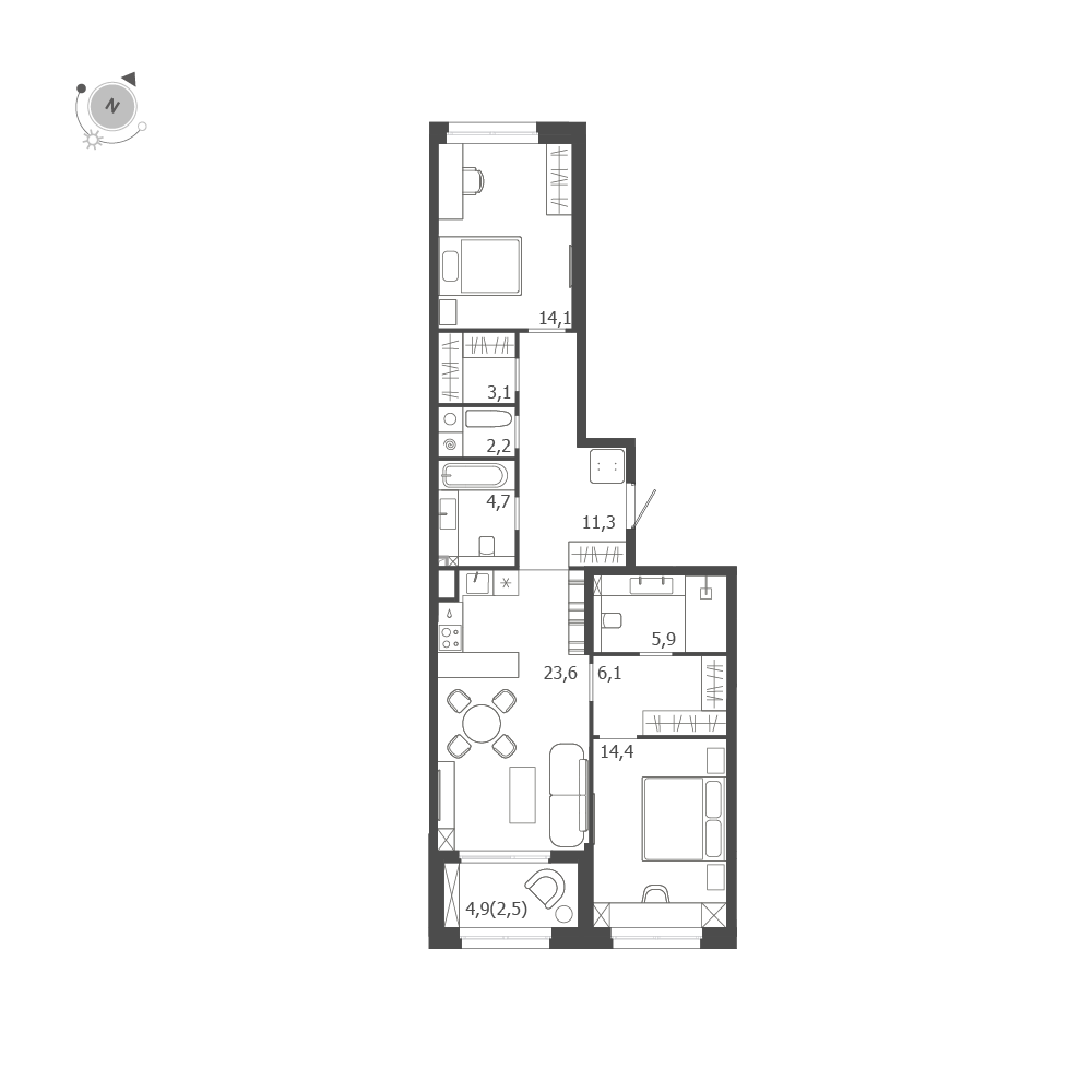 2-комнатная квартира  №303 в ЛДМ: 87.9 м², этаж 7 - купить в Санкт-Петербурге