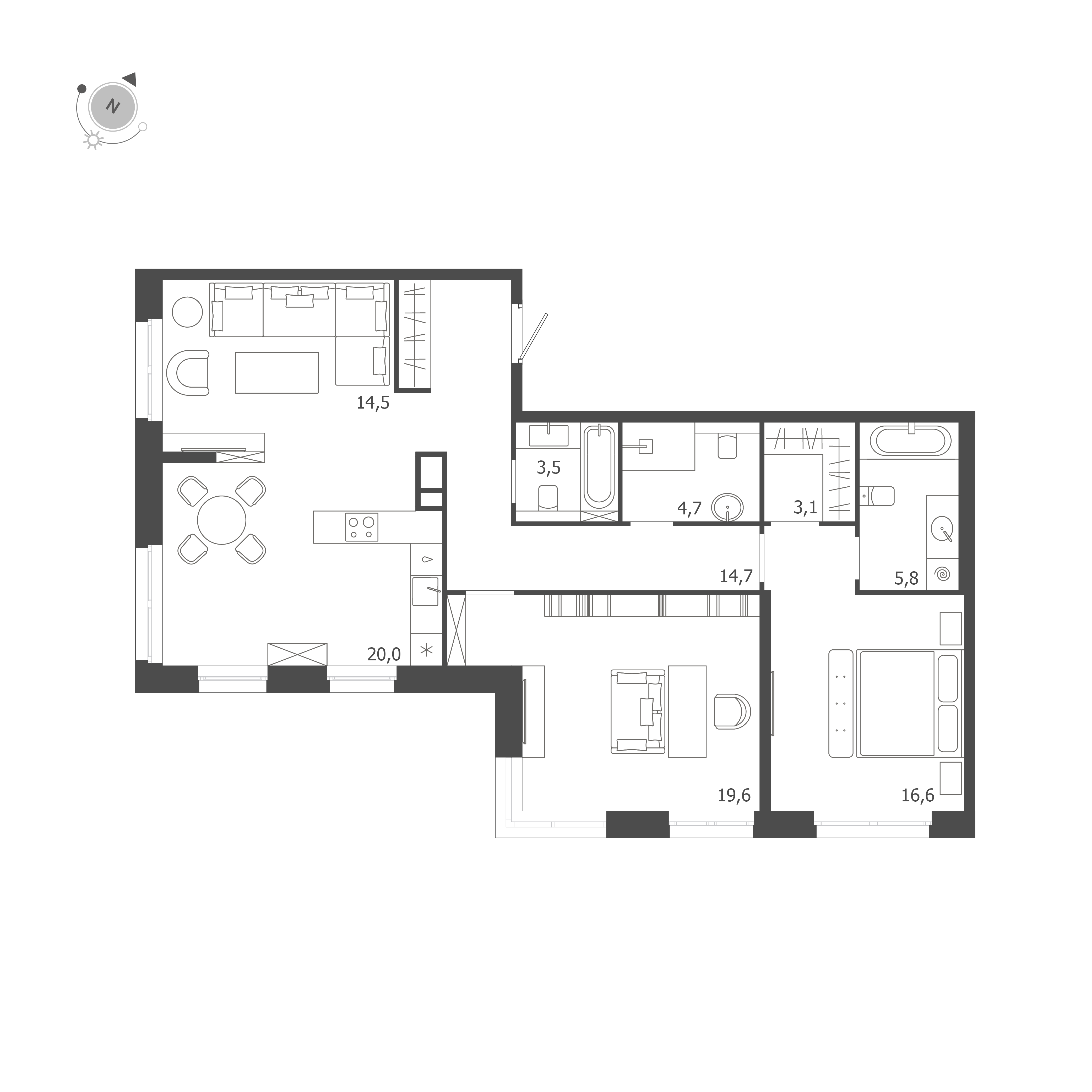 3-комнатная квартира  №443 в ЛДМ: 102.5 м², этаж 5 - купить в Санкт-Петербурге