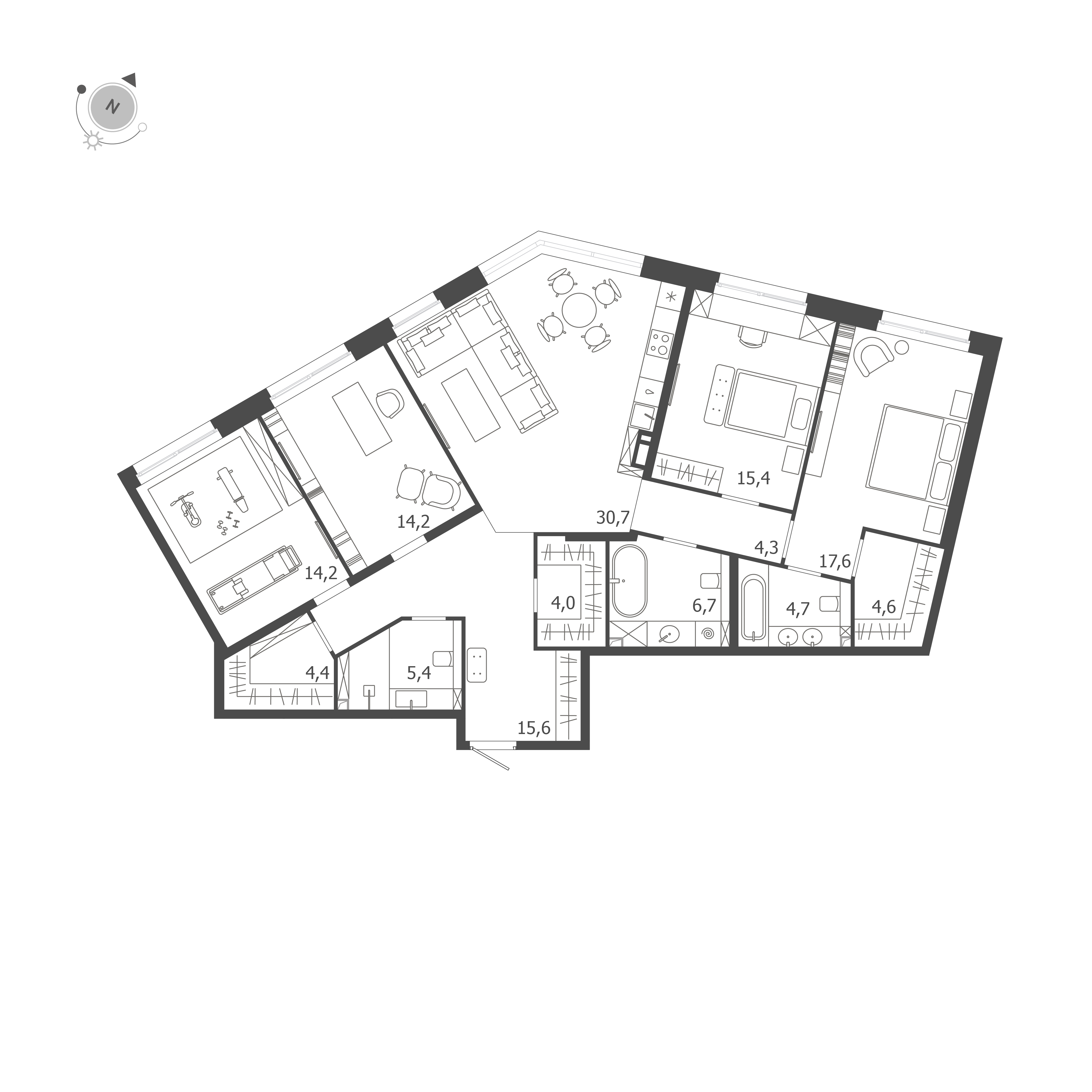 4-комнатная квартира  №394 в ЛДМ: 141.8 м², этаж 3 - купить в Санкт-Петербурге