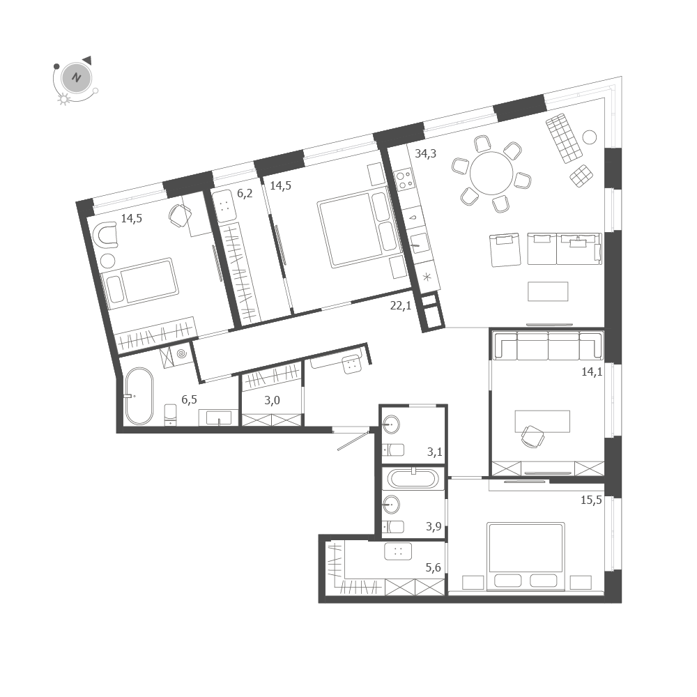 4-комнатная квартира  №19 в ЛДМ: 143.3 м², этаж 6 - купить в Санкт-Петербурге