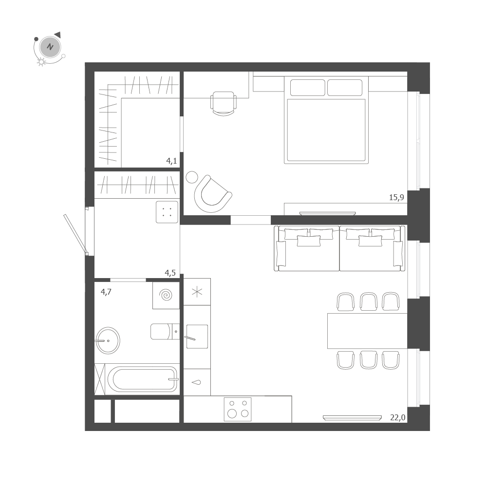 1-комнатная квартира  №112 в ЛДМ: 51.2 м², этаж 8 - купить в Санкт-Петербурге