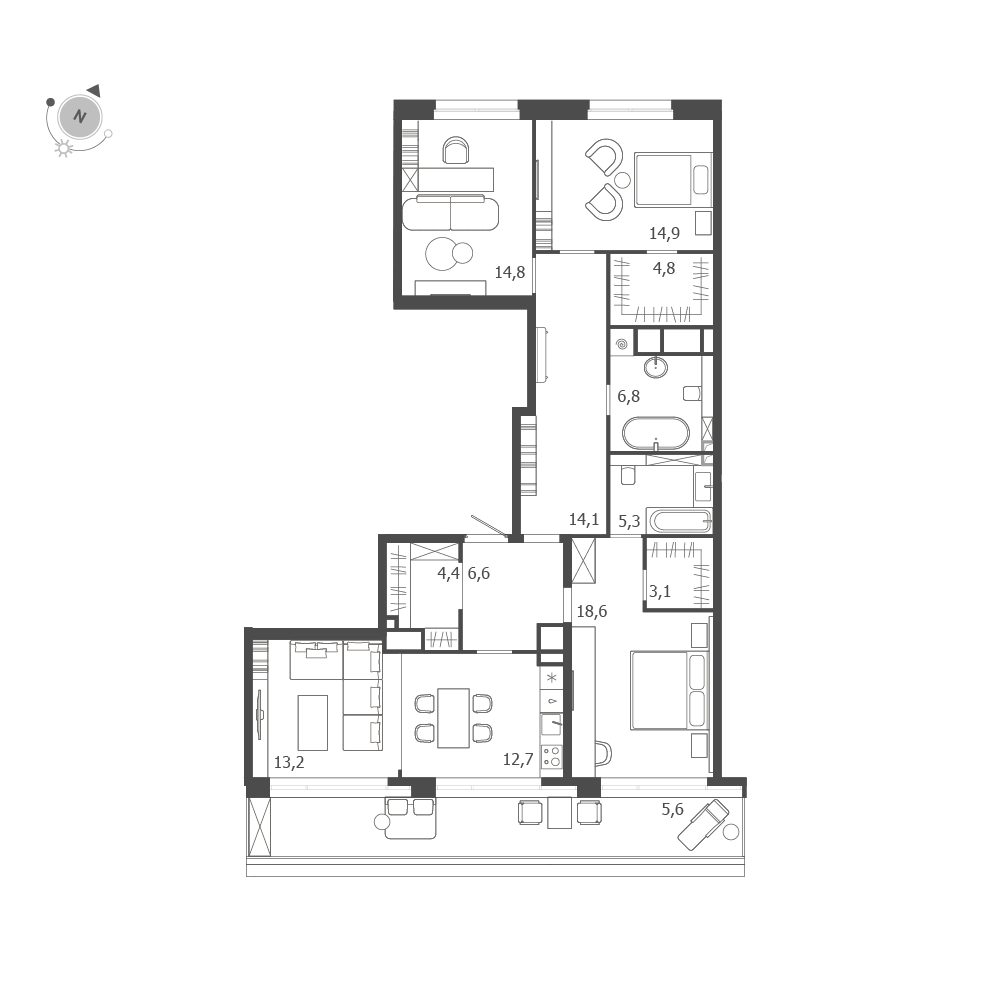 4-комнатная квартира  №251 в ЛДМ: 124.9 м², этаж 9 - купить в Санкт-Петербурге