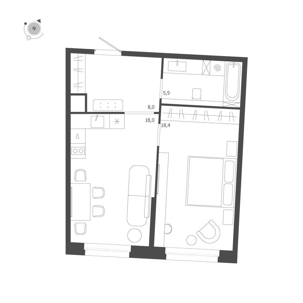 1-комнатная квартира  №329 в ЛДМ: 50.3 м², этаж 8 - купить в Санкт-Петербурге