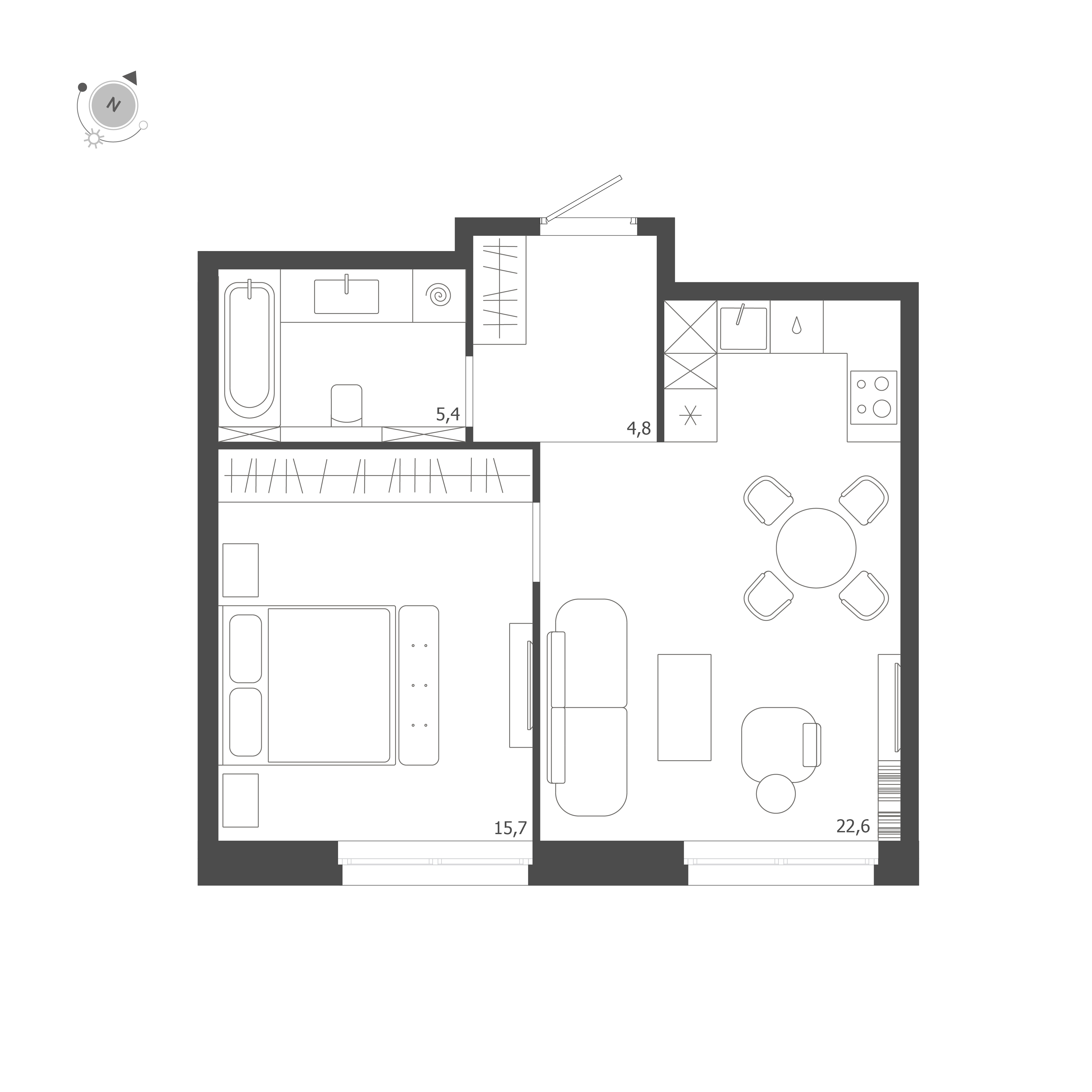 1-комнатная квартира  №407 в ЛДМ: 48.5 м², этаж 6 - купить в Санкт-Петербурге