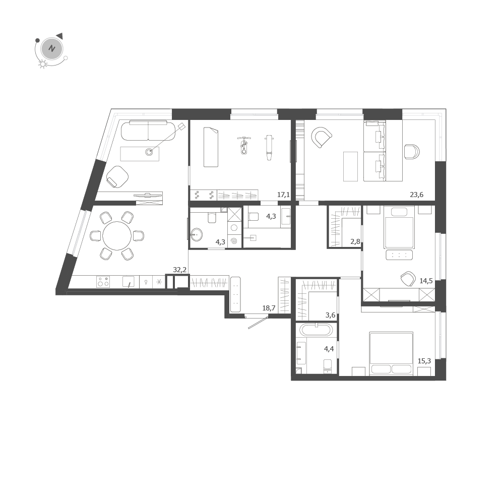 4-комнатная квартира  №111 в ЛДМ: 140.8 м², этаж 8 - купить в Санкт-Петербурге