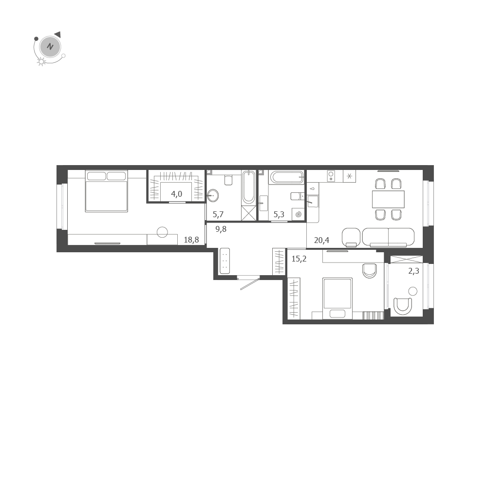 2-комнатная квартира  №140 в Imperial club: 81.5 м², этаж 2 - купить в Санкт-Петербурге