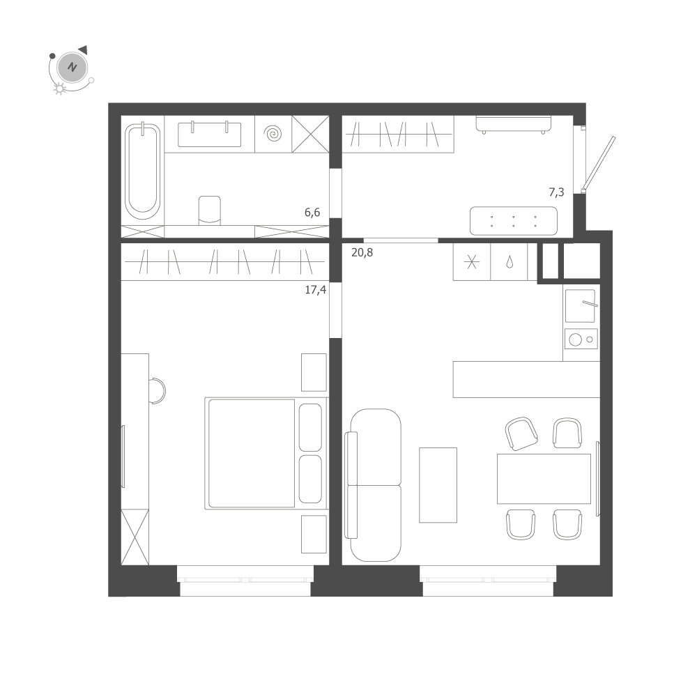 1-комнатная квартира  №457 в ЛДМ: 52.1 м², этаж 8 - купить в Санкт-Петербурге