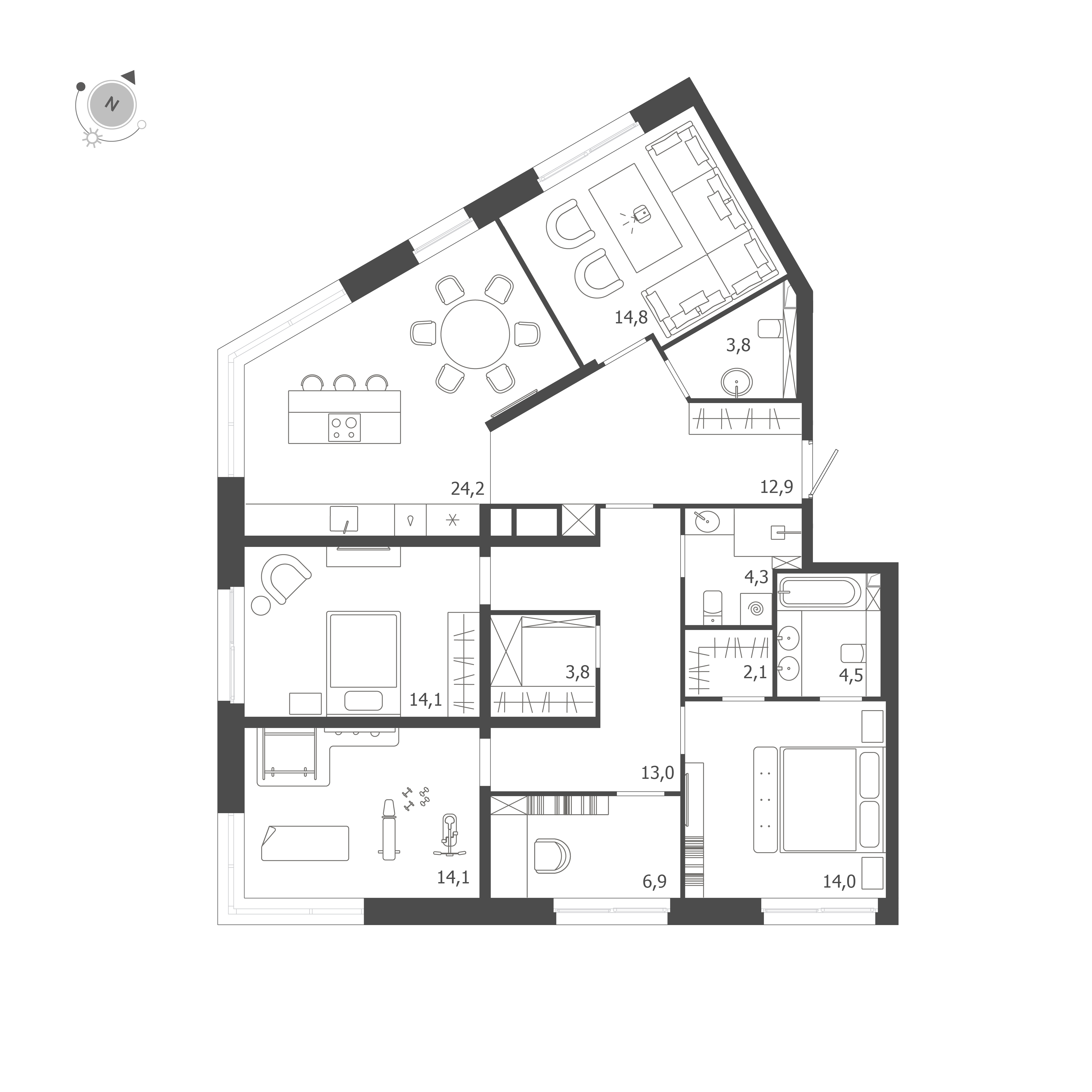 4-комнатная квартира  №423 в ЛДМ: 132.5 м², этаж 9 - купить в Санкт-Петербурге