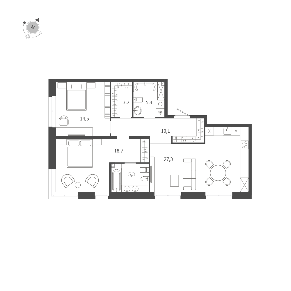 2-комнатная квартира  №333 в ЛДМ: 85 м², этаж 2 - купить в Санкт-Петербурге