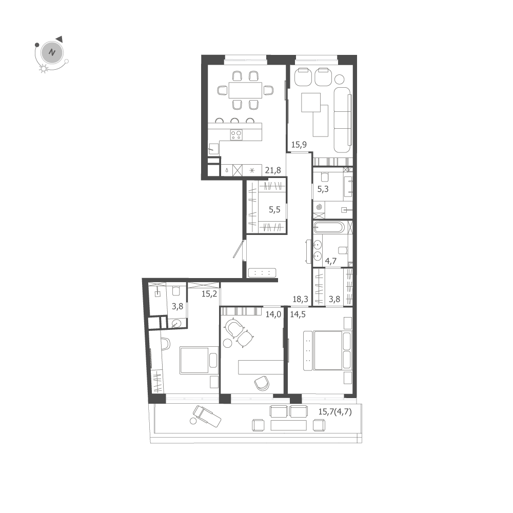 4-комнатная квартира  №331 в ЛДМ: 127.5 м², этаж 9 - купить в Санкт-Петербурге