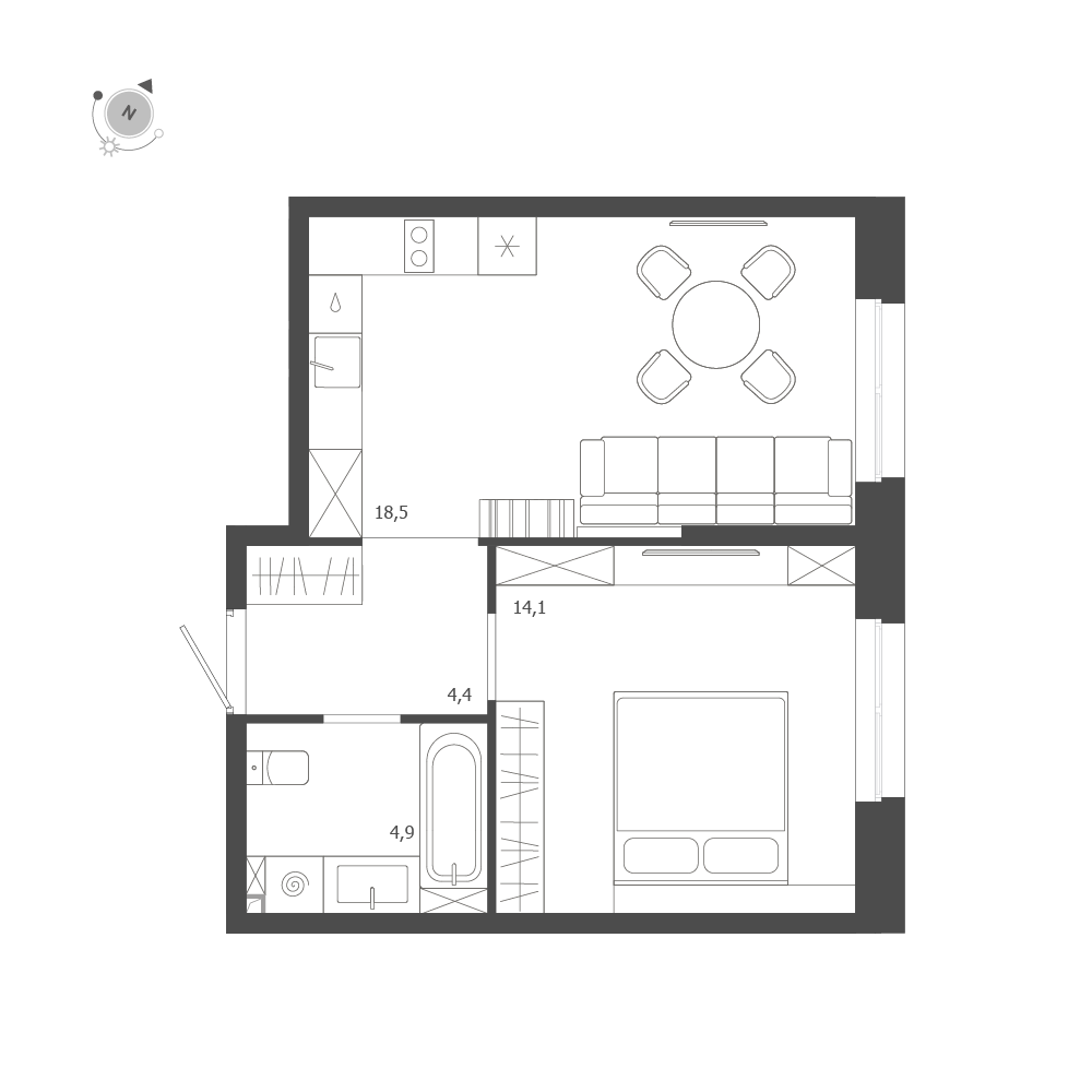 1-комнатная квартира  №268 в ЛДМ: 41.9 м², этаж 5 - купить в Санкт-Петербурге