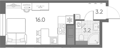 1-комнатная квартира  №18 в Большая Охта: 22.4 м², этаж 3 - купить в Санкт-Петербурге