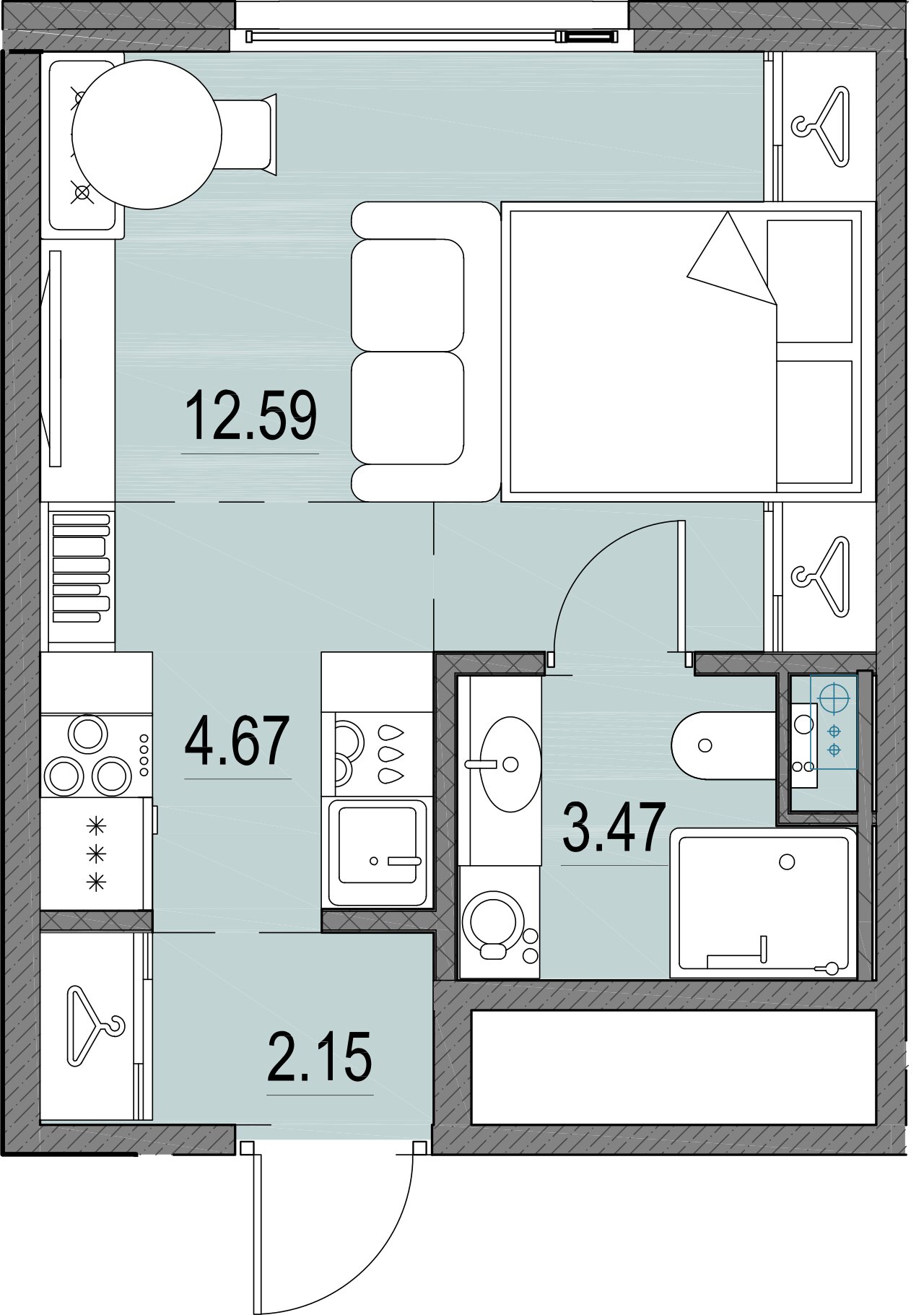1-комнатная квартира, 22.89 м²; этаж: 3 - купить в Санкт-Петербурге