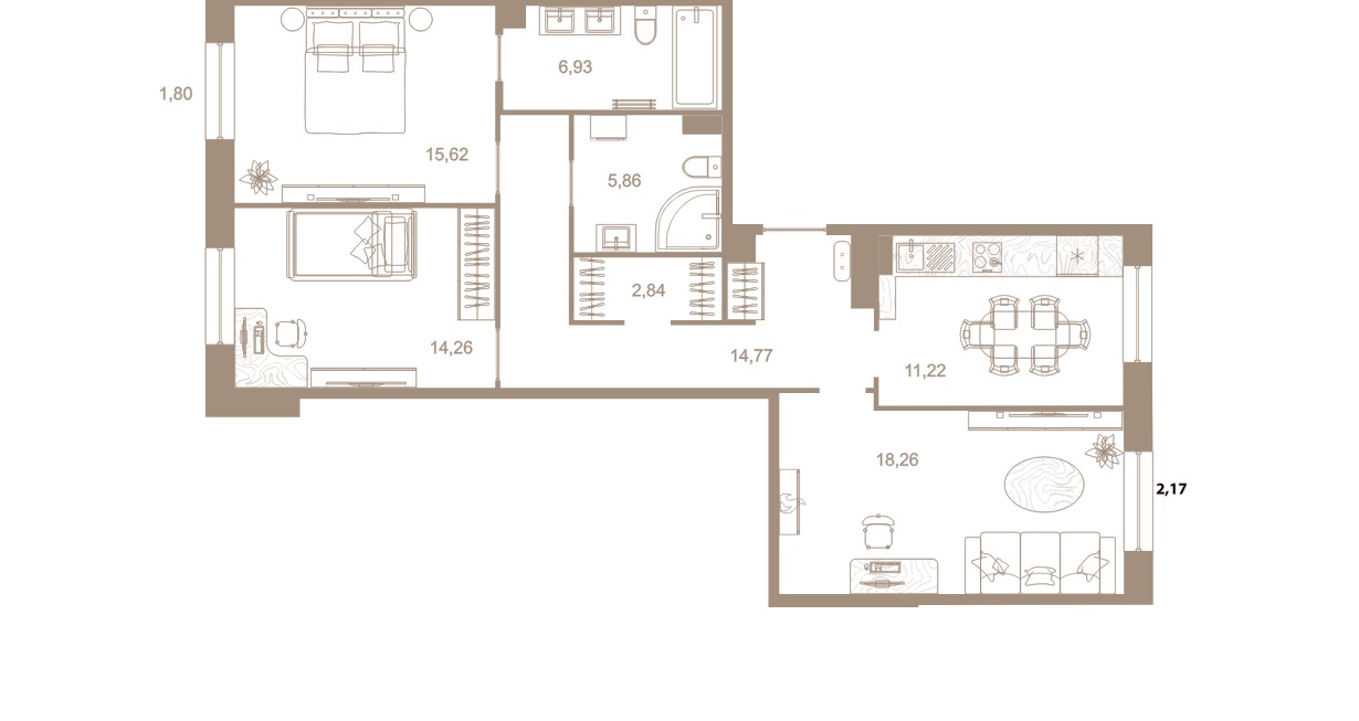 3-комнатная квартира  №224 в Северная корона Residence: 91.1 м², этаж 8 - купить в Санкт-Петербурге