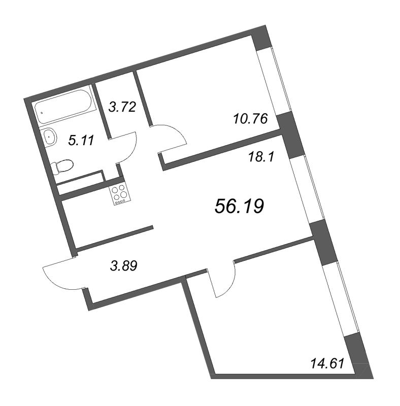 2-комнатная квартира  №764 в 17/33 Петровский остров: 58.12 м², этаж 7 - купить в Санкт-Петербурге